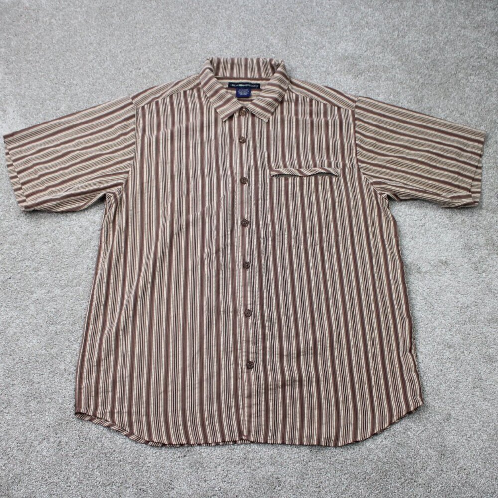 Exofficio Seersucker Shirt Mens XL Brown/Tan‎ Striped Polyester/Cotton S/S